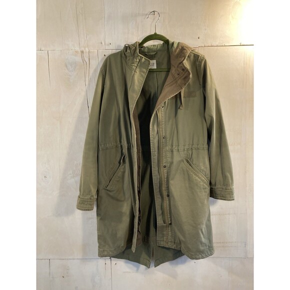 GAP Oversized Fall Jacket 2 In 1 Parka Hood Canvas Twill Sz S Utility Army Green - Picture 4 of 10